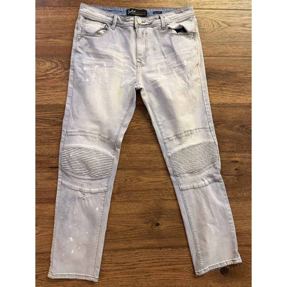Switch Remarkable Slim Straight Moto Jeans Mens 34x32 Light Wash Stretch Biker